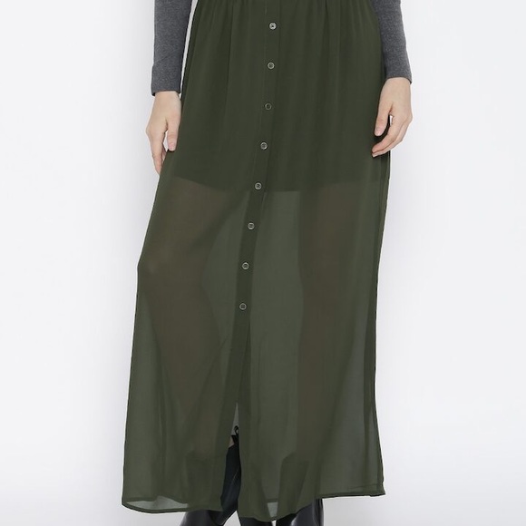 Forever 21 Green Button Front Sheer Maxi Skirt - Picture 8 of 8
